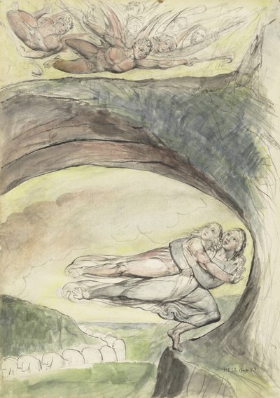Virgil rescues Dante from the evil demons, illustration to the Divine Comedy by Dante Alighieri, 1824-27 by William Blake